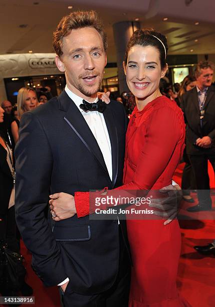 Actors Tom Hiddleston and Cobie Smulders attend the European Premiere of Marvel Studios' "Marvel's Avengers Assemble" held at the Vue Westfield on...