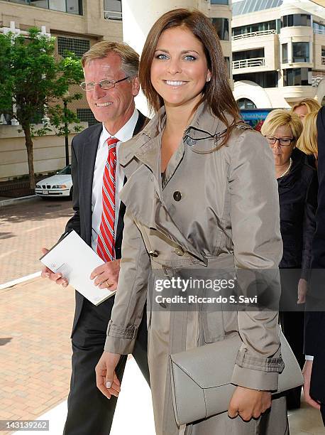 Ambassador Jonas Hafstrom and HRH Princess Madeleine of Sweden arrive at the inauguration of the Raoul Wallenberg exhibit "To Me There's No Other...