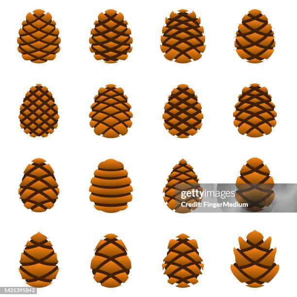 ilustrações, clipart, desenhos animados e ícones de conjunto vetorial de cone de pinheiro - pinha pinha de conífera