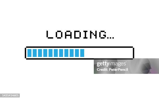 loading bar pixel 8-bit. retro progress bar on white screen. vector stock illustration - computer progress bar stock illustrations