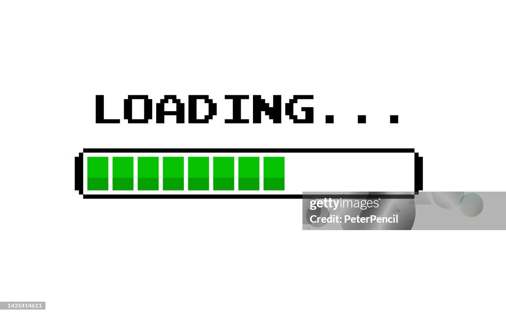 Loading Bar Pixel 8-bit. Retro Progress Bar on White Screen. Vector Stock Illustration