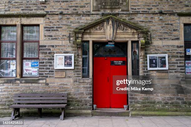 Entrance door to the Trades Club on 7th June 2023 in Hebden Bridge, United Kingdom. The Trades Club is a nationally recognised music venue and...