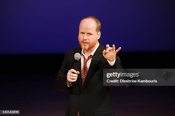 Filmmaker Joss Whedon speaks at Equality Now's 20th Anniversary Fundraiser at Asia Society on April 19, 2012 in New York City.