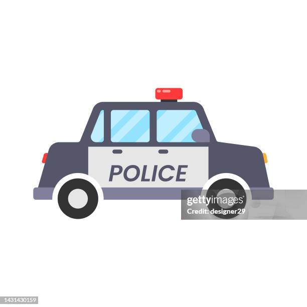 ilustraciones, imágenes clip art, dibujos animados e iconos de stock de icono de coche de policía diseño plano. - coche de policía