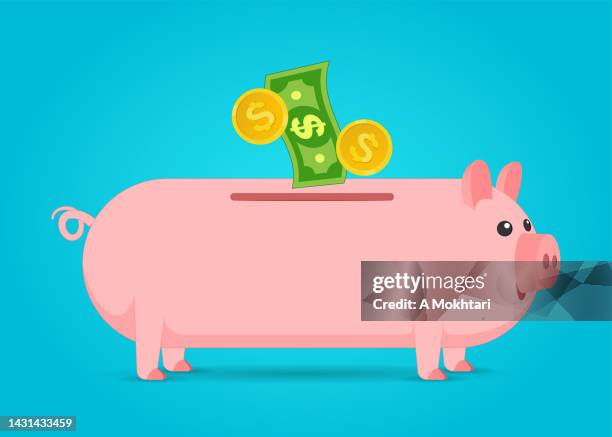 depositing money in a piggy bank. - loan length stock illustrations