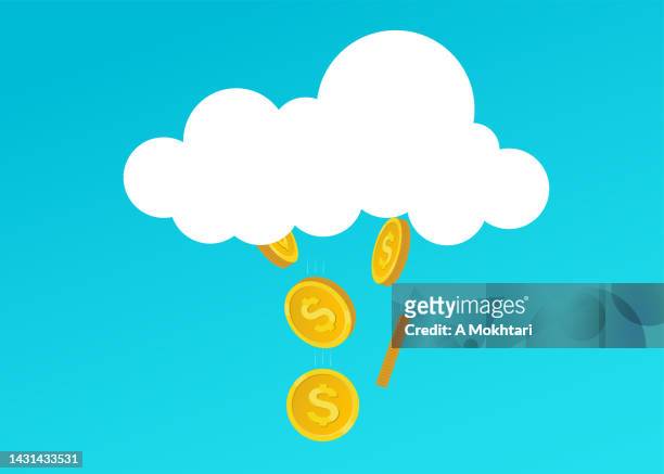 money rain through the cloud, get rich, easy money, inheritance, profitable project... - cloud save stock illustrations