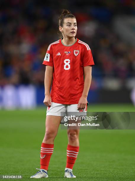 Angharad James of Wales looks on during the 2023 FIFA Women's World Cup play-off round 1 match between Wales and Bosnia and Herzegovina at Cardiff...