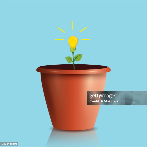 caring for and developing ideas, idea plant, lamp grows in a vase... - small plant pot stock illustrations