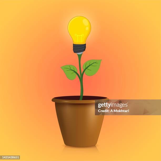 caring for and developing ideas, idea plant, lamp grows in a vase... - mud flats stock illustrations