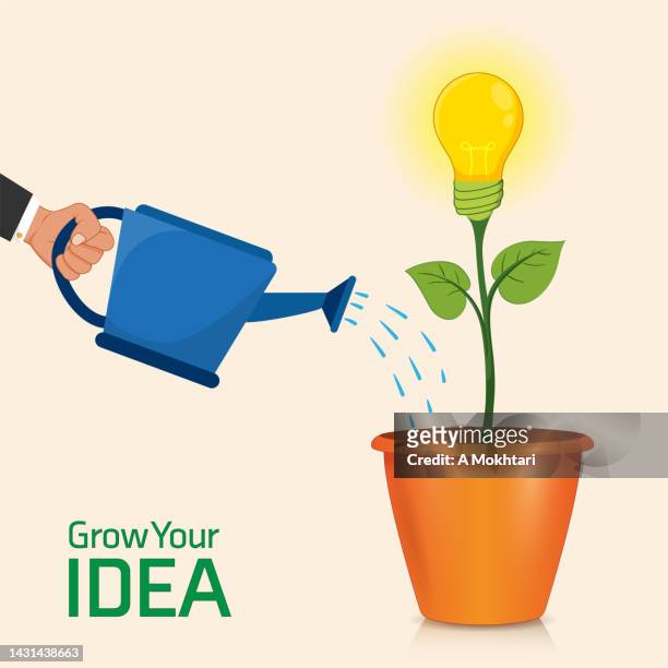ilustrações de stock, clip art, desenhos animados e ícones de caring for and developing ideas, idea plant, lamp grows in a vase... - lamaçal