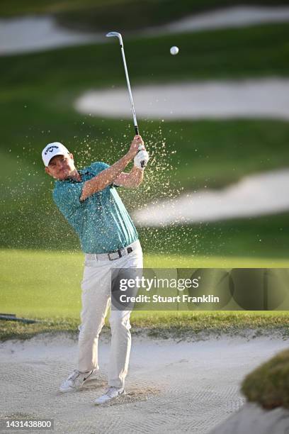 James Morrison of England plays his third shot on the 18th hole during Day Two of the acciona Open de Espana presented by Madrid at Club de Campo...