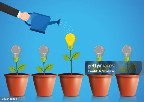 caring for and developing ideas, idea plant, lamp grows in a vase... - mud flats stock illustrations