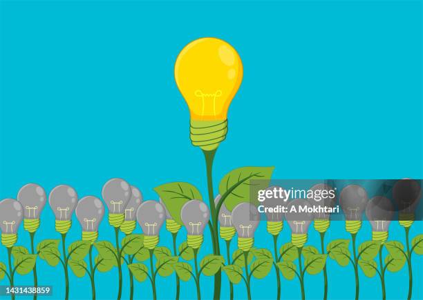 caring for and developing ideas, idea plant, lamp grows in a vase... - mud flats stock illustrations