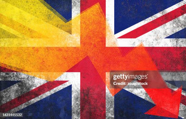 recession in the united kingdom - union jack stock pictures, royalty-free photos & images