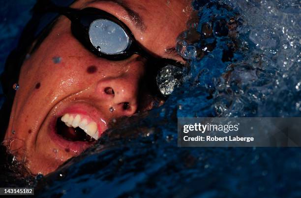 Janet Evans warming up for the 800 meter freestyle during the Fran Crippen Memorial Swim Meet Of Champions on April 19, 2012 at the Marguerite...