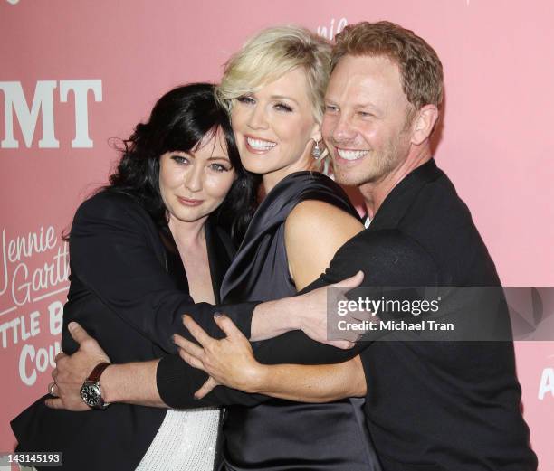 Shannen Doherty, Jennie Garth and Ian Ziering arrive at Jennie Garth's 40th Birthday celebration & premiere party for "Jennie Garth: A Little Bit...