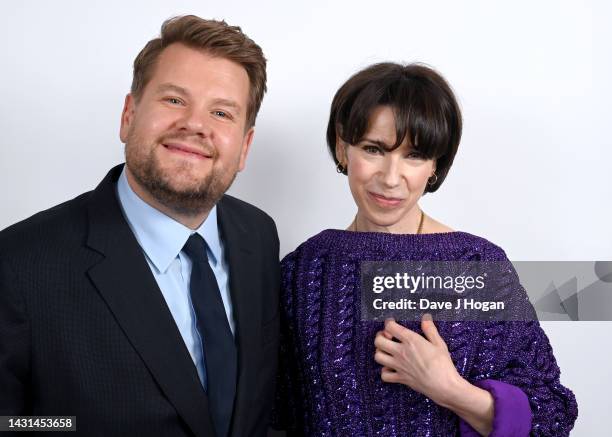 James Corden and Sally Hawkins attend the "Mammals" photocall at Ham Yard Hotel on October 07, 2022 in London, England.