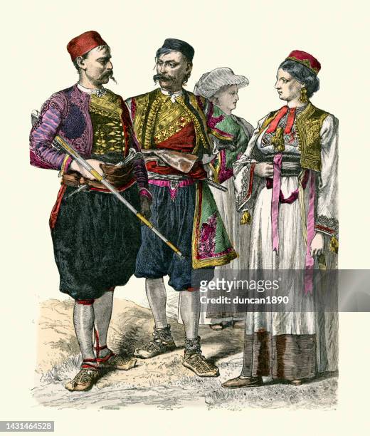 ダルマチアの伝統衣装、クロアチア、ドゥブロヴニク19世紀の人々、歴史ファッション - dubrovnik点のイラスト素材／クリップアート素材／マンガ素材／アイコン素材