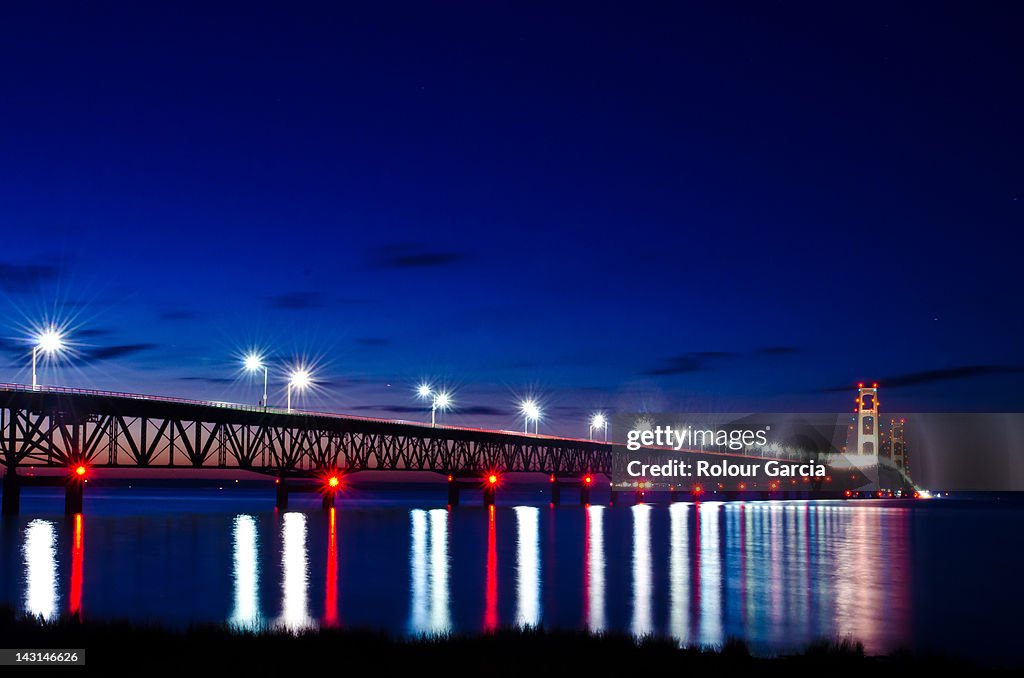 Bridge with lights at night