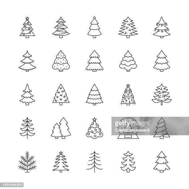 ilustraciones, imágenes clip art, dibujos animados e iconos de stock de iconos de línea de árbol de navidad. trazo editable. - fir tree