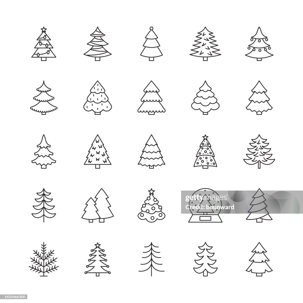Christmas Tree Line Icons. Editable Stroke.