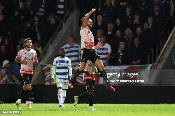 Andy Carroll of Reading celebrates after scoring their side's first goal during the Sky Bet Championship between Queens Park Rangers and Reading at...