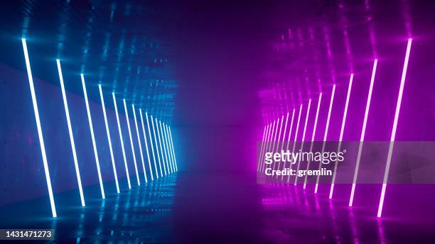 empty futuristic corridor - neon tunnel stock pictures, royalty-free photos & images
