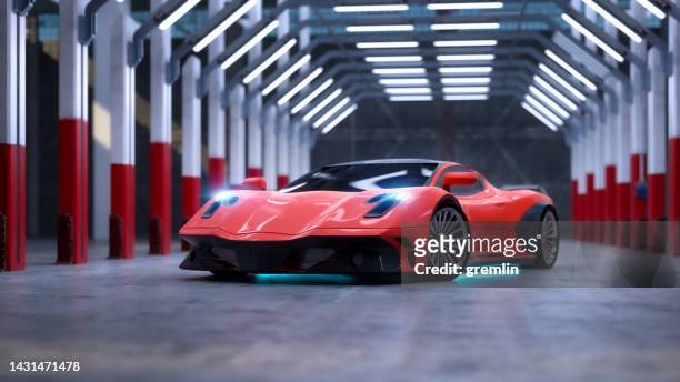 luxury sports car in underground garage - luxury cars show stock pictures, royalty-free photos & images