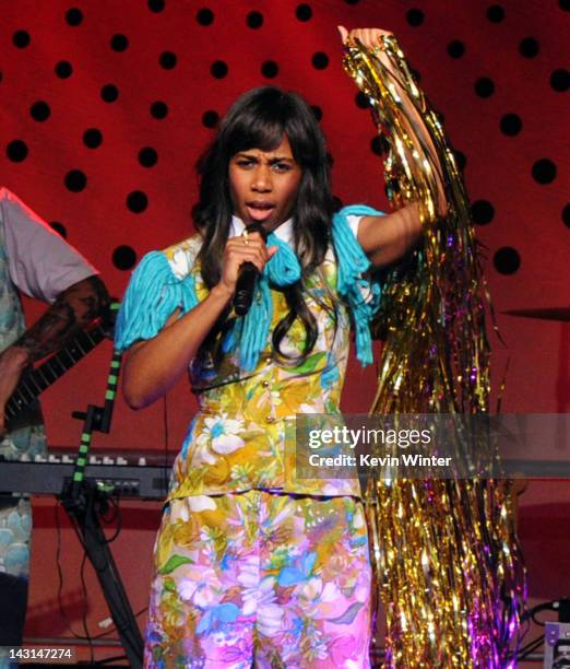 Singer Santigold performs onstage during Mercedes-Benz Transmission LA: AV CLUB Curated by Mike D at The Geffen Contemporary at MOCA on April 19,...