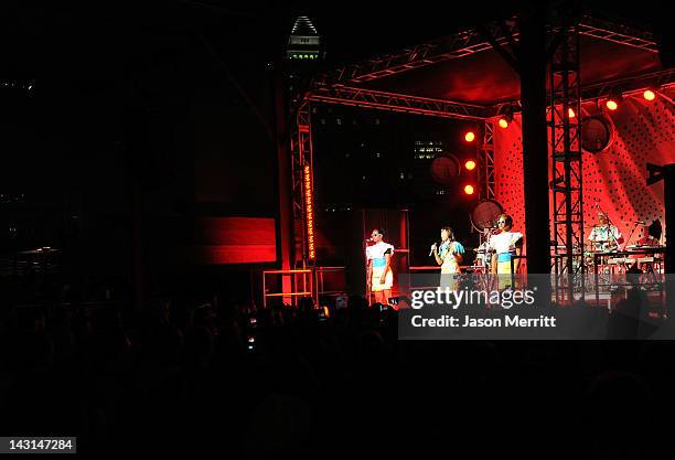 Singer Santigold performs onstage during Mercedes-Benz Transmission LA: AV CLUB Curated by Mike D at The Geffen Contemporary at MOCA on April 19,...