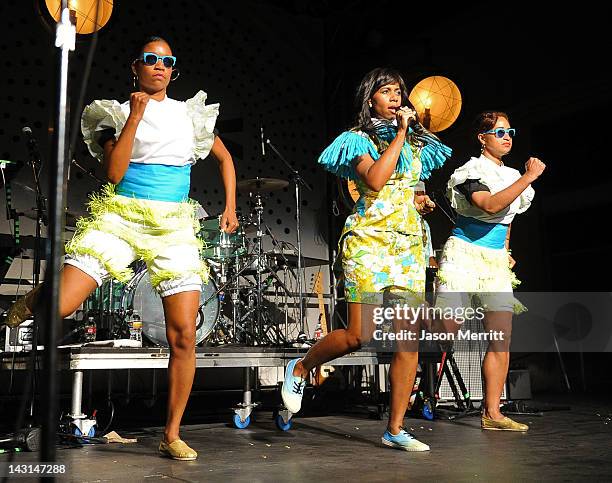 Singer Santigold performs onstage during Mercedes-Benz Transmission LA: AV CLUB Curated by Mike D at The Geffen Contemporary at MOCA on April 19,...
