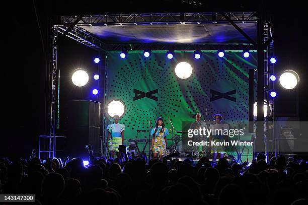 Singer Santigold performs onstage during Mercedes-Benz Transmission LA: AV CLUB Curated by Mike D at The Geffen Contemporary at MOCA on April 19,...