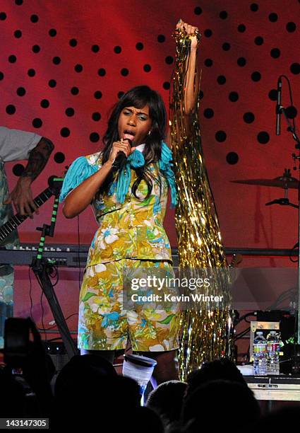 Singer Santigold performs onstage during Mercedes-Benz Transmission LA: AV CLUB Curated by Mike D at The Geffen Contemporary at MOCA on April 19,...