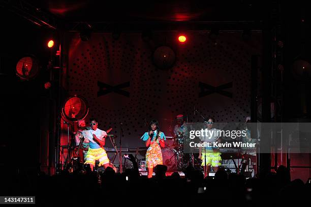 Singer Santigold performs onstage during Mercedes-Benz Transmission LA: AV CLUB Curated by Mike D at The Geffen Contemporary at MOCA on April 19,...