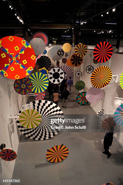 Art on display at Mercedes-Benz Transmission LA: AV CLUB Curated by Mike D at The Geffen Contemporary at MOCA on April 19, 2012 in Los Angeles,...