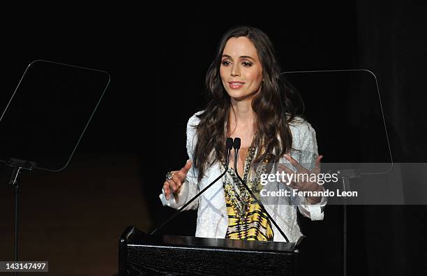 Actress Eliza Dushku pictured onstage during the Equality Now 20th Anniversary Fundraiser Event at Asia Society on April 19, 2012 in New York City.