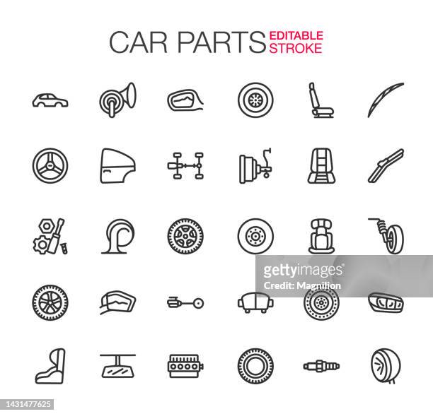 stockillustraties, clipart, cartoons en iconen met car parts, moldings, upgrades icons set editable stroke - ruitenwisser auto