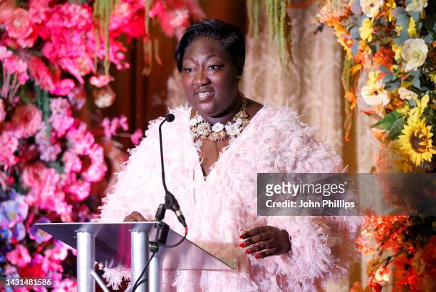 Phyll Opoku-Gyimah speaks onstage at the Kaleidoscope Trust Gala Dinner 2022 at The Institute of Directors on October 07, 2022 in London, England.