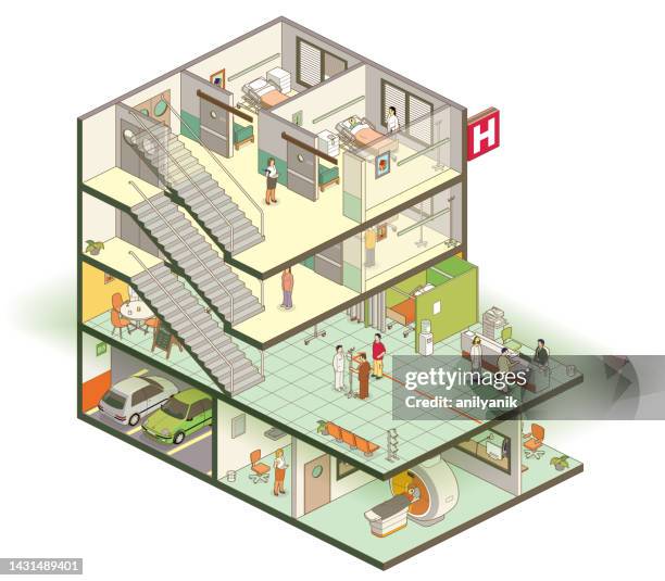 hospital cutaway - icu patient stock illustrations
