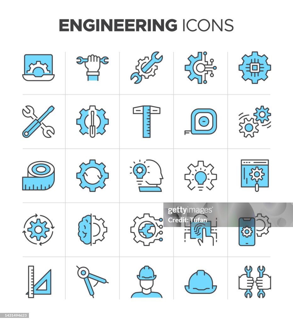 Engineering icon set easy to color. Repair, screwdriver, wrench, hammer, gear and service symbol