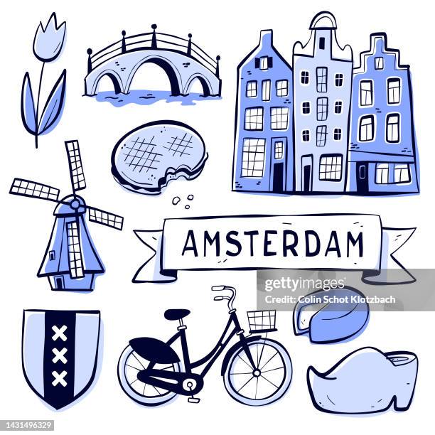 illustrazioni stock, clip art, cartoni animati e icone di tendenza di doodle di amsterdam - cultura olandese