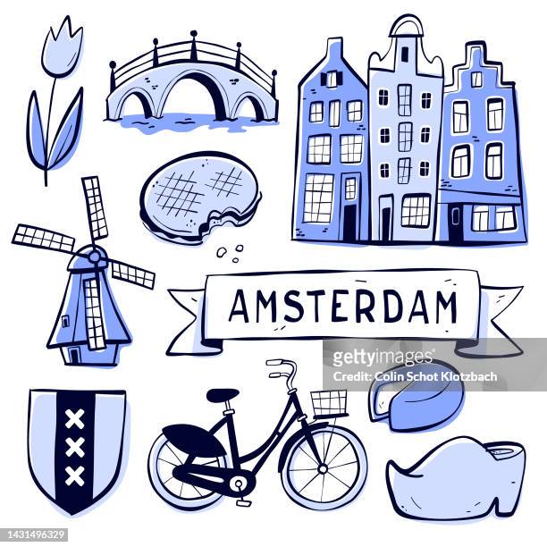 ilustrações, clipart, desenhos animados e ícones de doodles de amsterdã - cultura holandesa