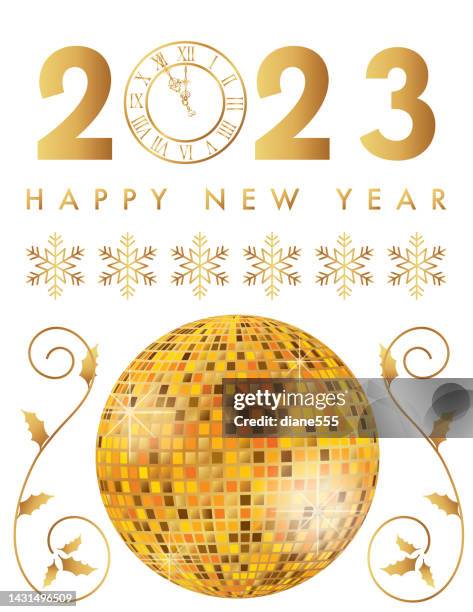 ilustrações de stock, clip art, desenhos animados e ícones de happy new year 2023 elements in gold on a transparent background - globo espelhado