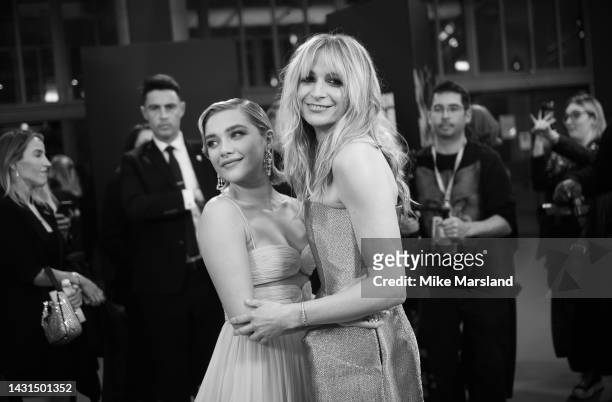 Florence Pugh and Niamh Algar attend "The Wonder" UK premiere during the 66th BFI London Film Festival at The Royal Festival Hall on October 07, 2022...