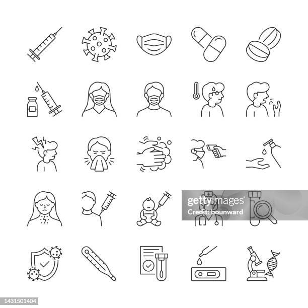 medical vaccination line icons. editable stroke. - sore throat stock illustrations