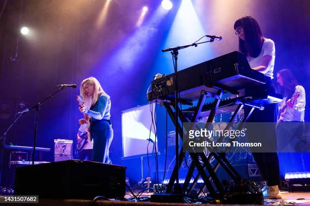 Molly Rankin and Kerri MacLellan of Alvvays perform at Islington Assembly Hall on October 07, 2022 in London, England.