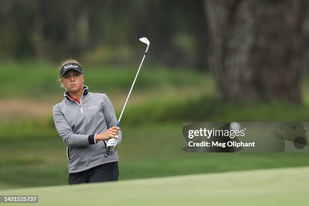 Pauline Roussin of France plays a shot on the third hduring the second round of the LPGA MEDIHEAL Championship at The Saticoy Club on October 07,...