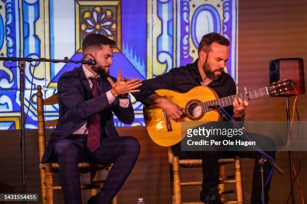 Finalist Jesus Reyes Camparo and Ruben Portillo perform on stage at the 9th "Ventana Abierta" Flamenco Competition for young dancers and singers on...