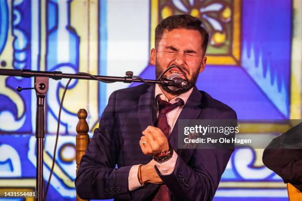 Finalist Jesus Reyes Campos performs on stage at the 9th "Ventana Abierta" Flamenco Competition for young dancers and singers on October 07, 2022 in...