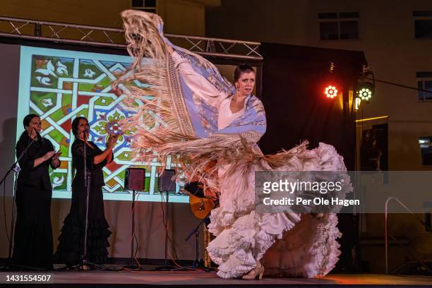 The winner in the dance competition Tatiana Cuevas Calzado performs on stage at the 9th "Ventana Abierta" Flamenco Competition for young dancers and...